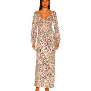 Carolina K Animal Print Cole Neck Long Sleeve Maxi Dress Size S